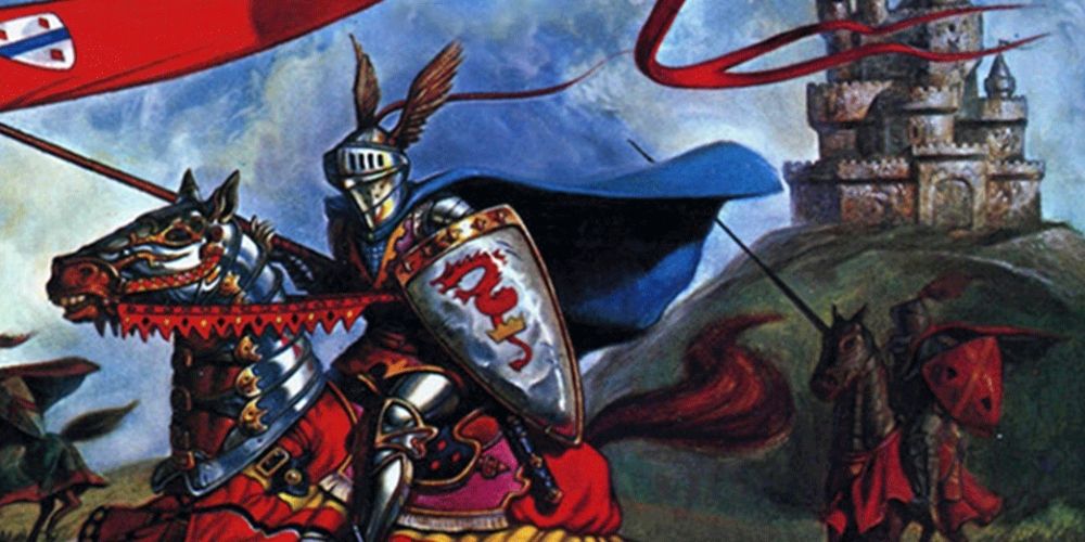 Two knights outside Castle Greyhawk in Dungeons & Dragons