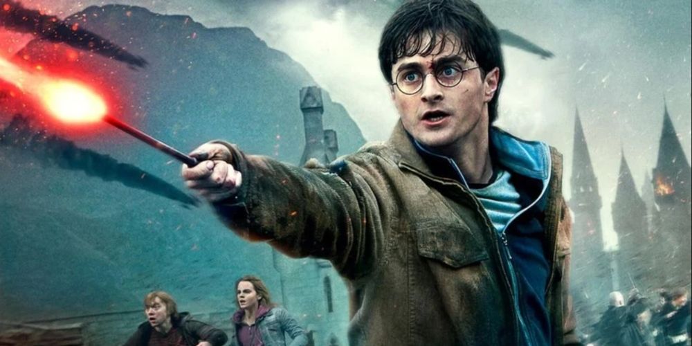 Harry Potter wielding his wand in Harry Potter and the Deathly Hallows Part 2 movie