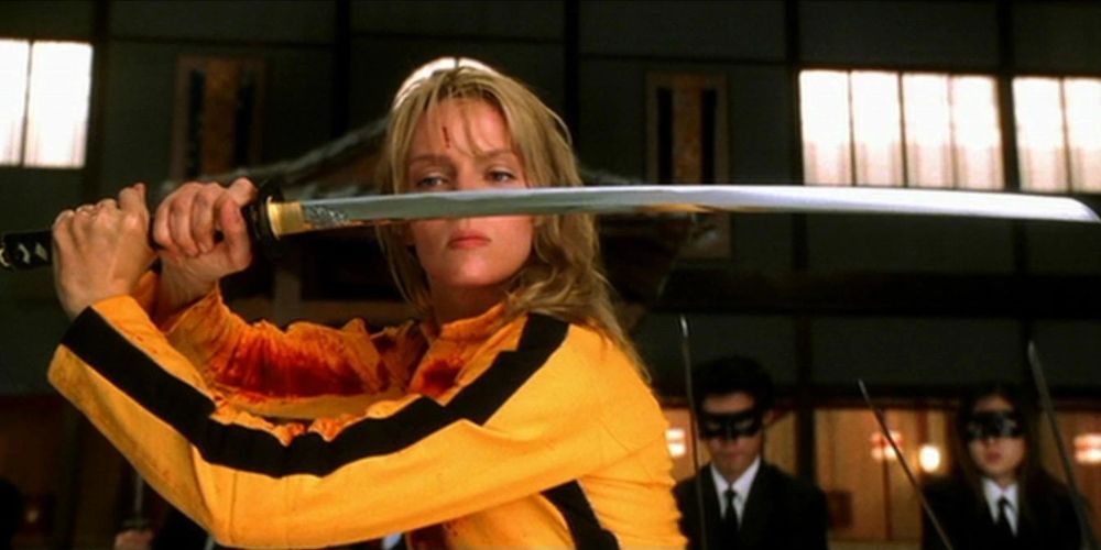 Beatrix Kiddo wielding her Hattori Hanzo sword in Kill Bill Volume 1