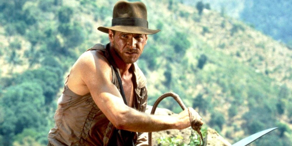 Indiana Jones wielding his iconic whip Temple of Doom