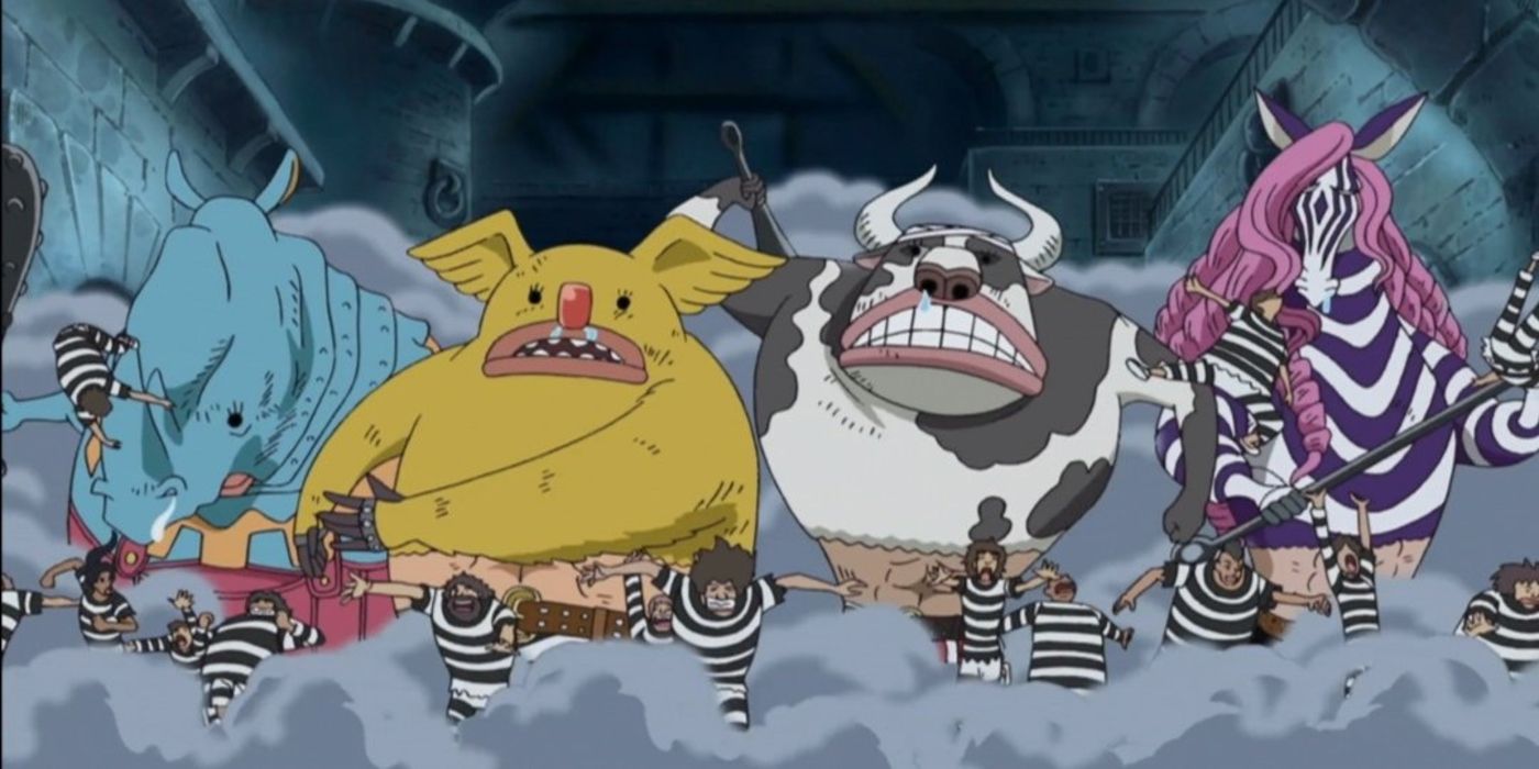 The four Jailer Beasts chasing down prisoners in One Piece