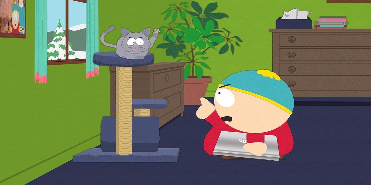 Cartman screams at his kitty in South Park