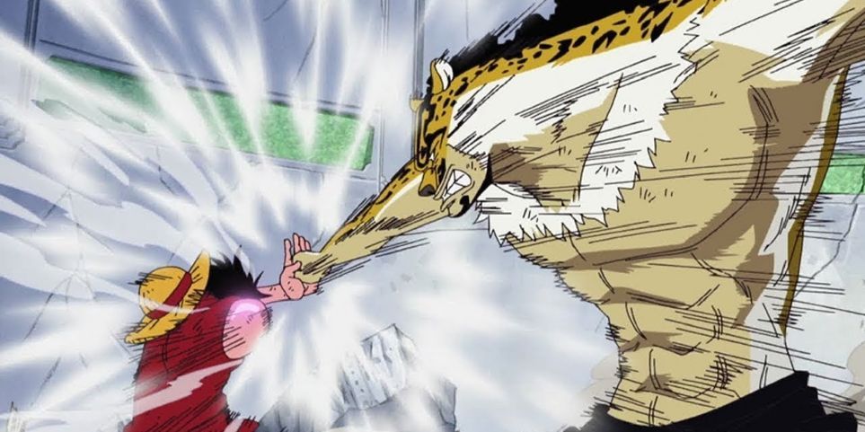 Monkey D. Luffy Defends Against Rob Lucci's Devil Fruit Form in One Piece