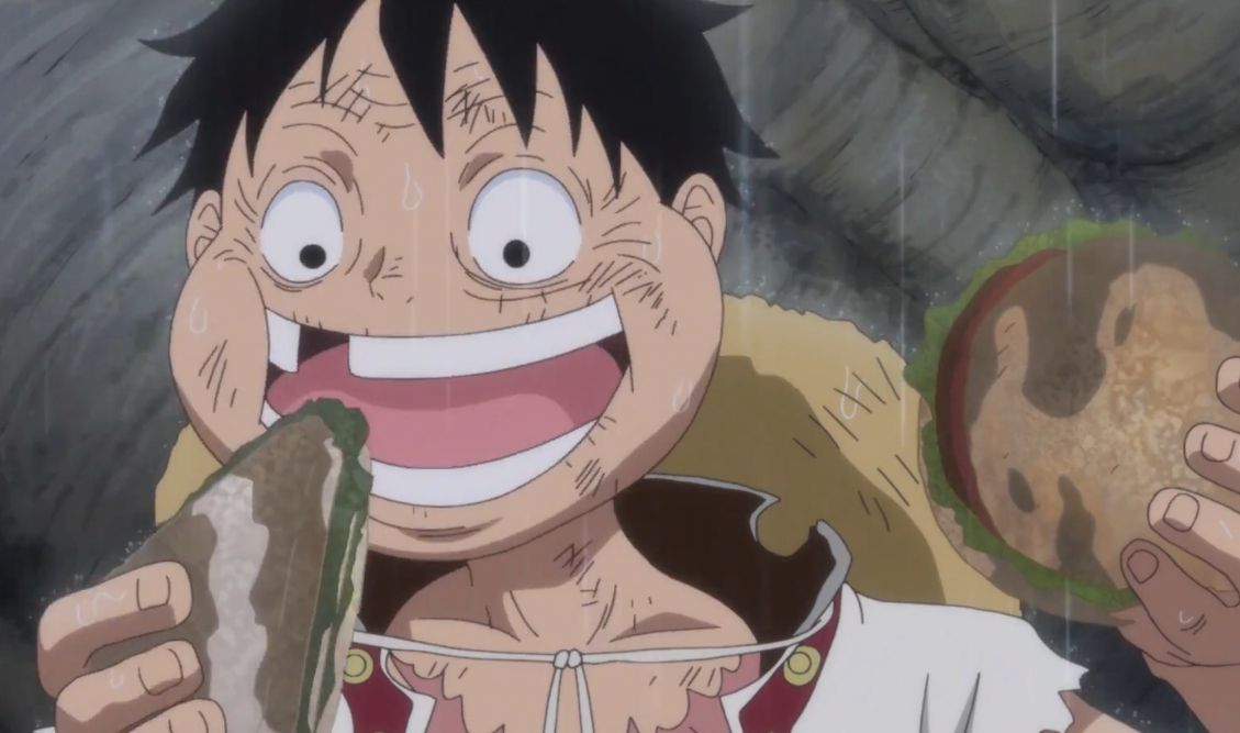 Luffy eating dirty food in one piece