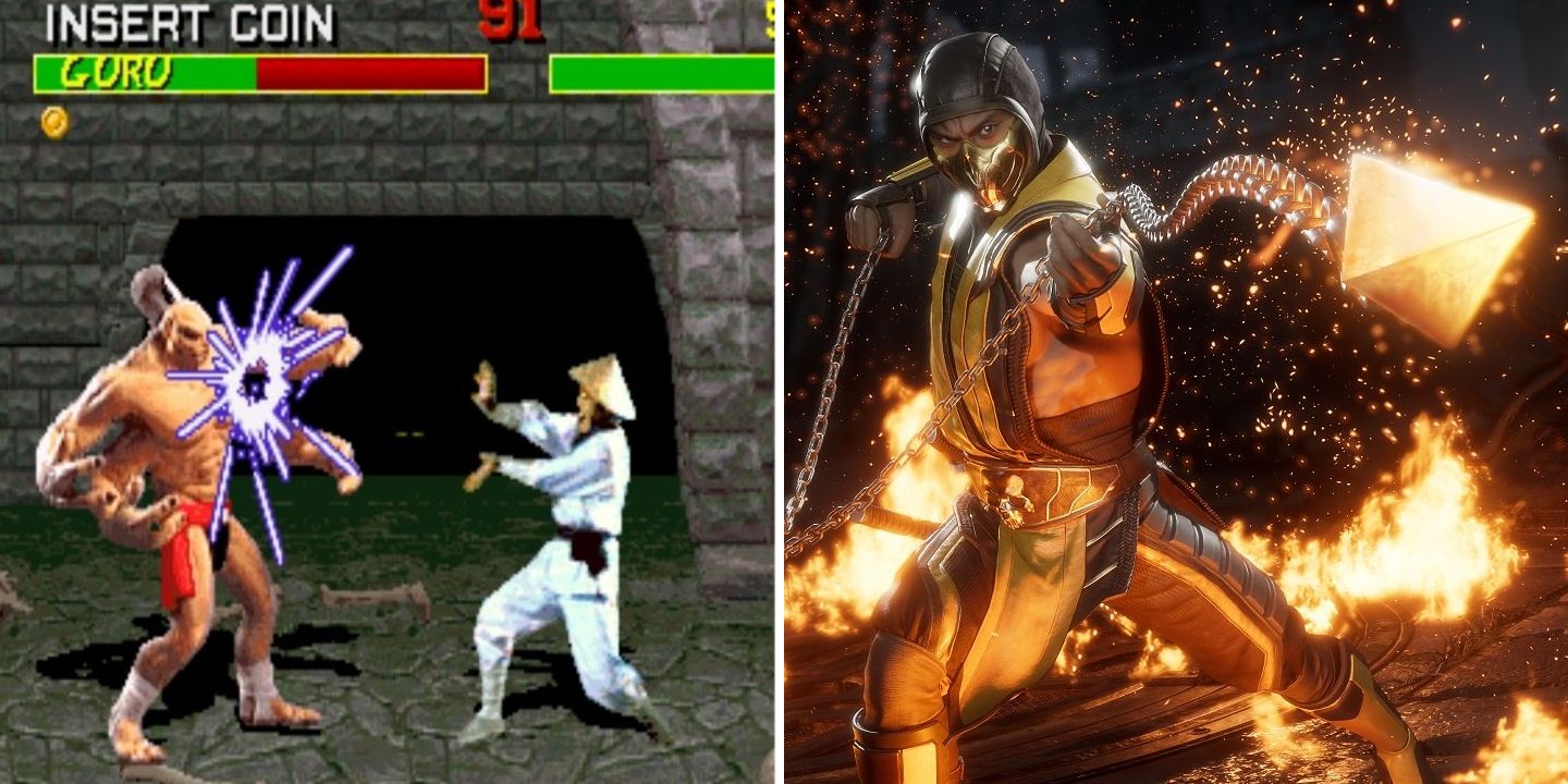 Goro and Raiden in Mortal Kombat 1 and Scorpion in Mortal Kombat 11
