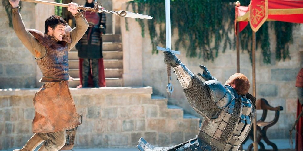 Oberyn Martell impales Gregor Clegane in their duel Game of Thrones