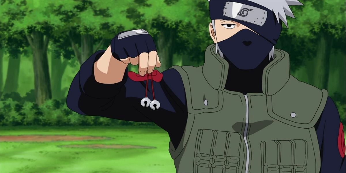 Kakashi's holding the bells from the bell test in Naruto