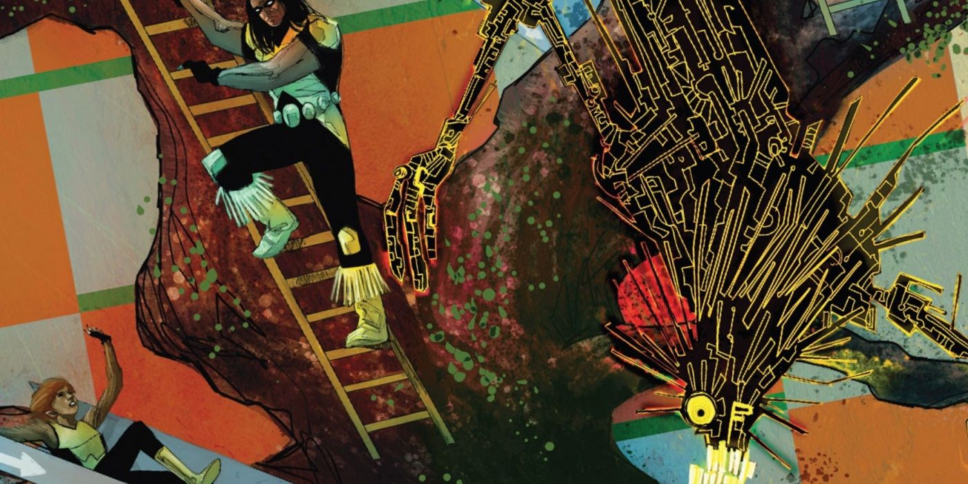 The cover for New Mutants 24 by Martin Simmonds depicts the team playing real-life Chutes and Ladders.