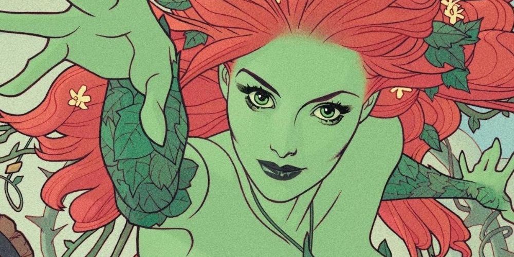 Poison Ivy flies forward and controls plant life in DC Comics art