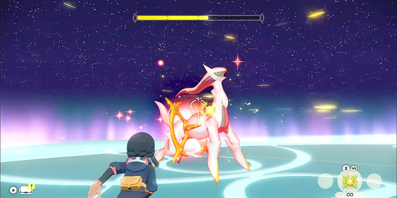 Screenshot of the final boss battle in Pokémon Legends: Arceus.