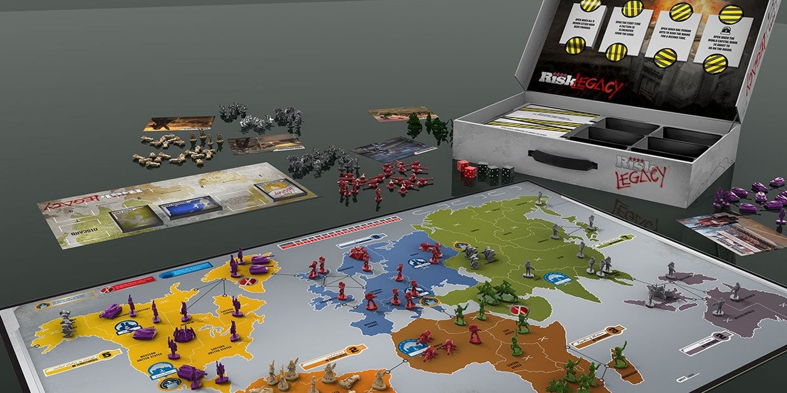 Risk Legacy Board Game Setup And Being Played On The Table
