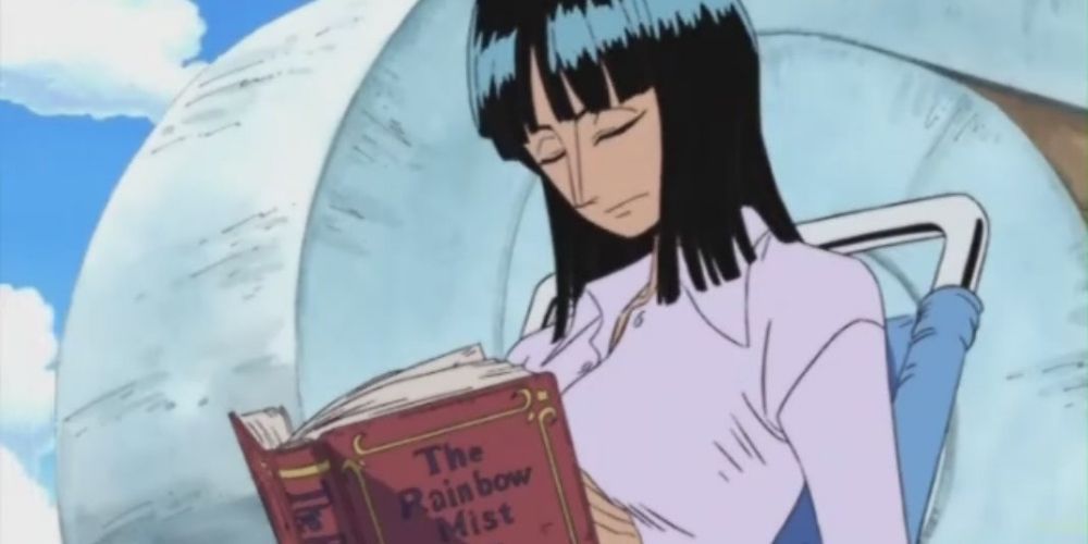 Nico Robin from Straw Hats reading in One Piece filler arc Rainbow Mist