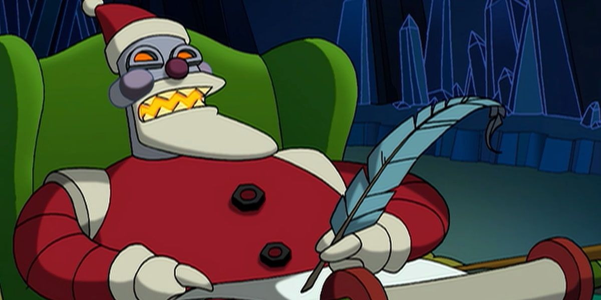 Robot Santa verifica sua lista de travessuras em Futurama