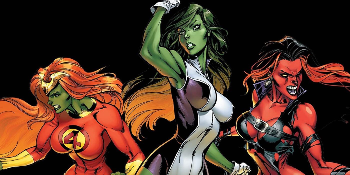 Jennifer Walters, Lyra and Betty Ross on the connecting covers to Savage She-Hulks by J Scott Campbell