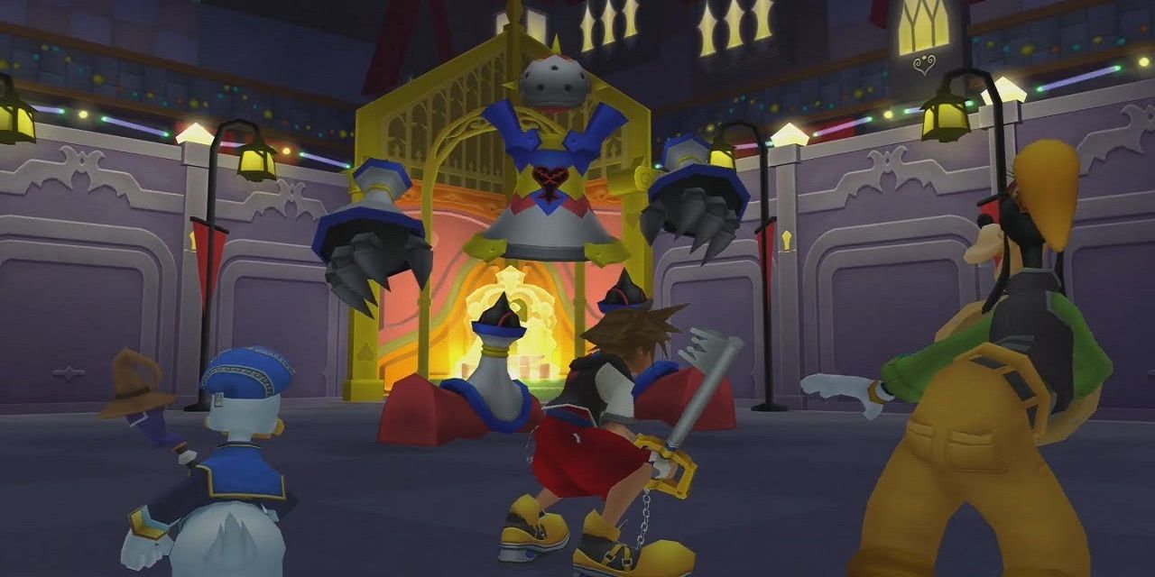 Sora, Donald,, and Goofy fight Guard Armor