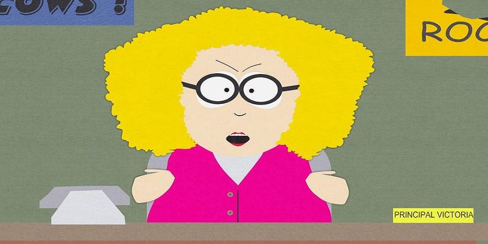 Principal Victoria gives out a scolding at school in South Park