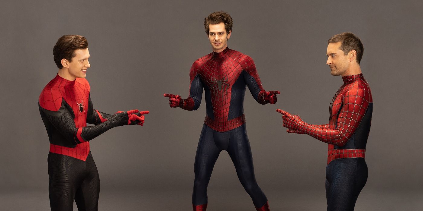 Tom Holland, Andrew Garfield, and Tobey Maguire recreate a famous Spider-Man meme for No Way Home