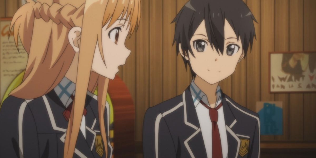 Asuna and Kirito hang out together in Sword Art Online anime.