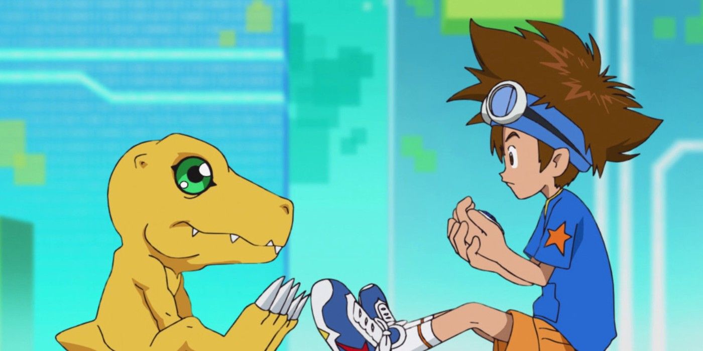 Tai meets Agumon in Digimon Adventures.