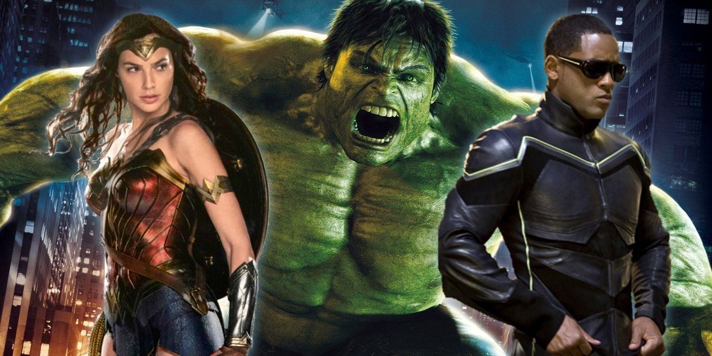 Wonder Woman, Hulk and Hancock split image