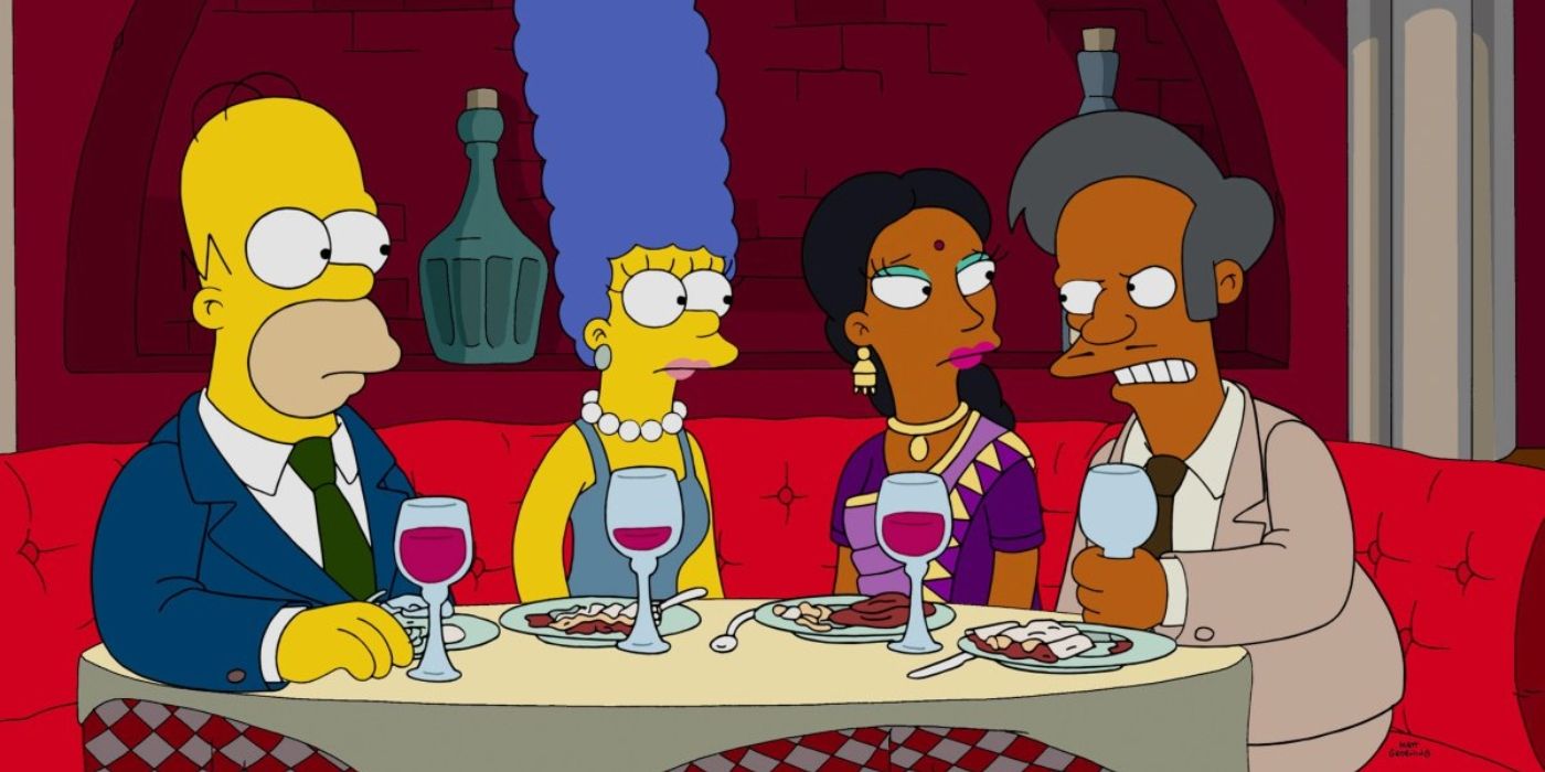 The Simpsons Homer Marge Apu Manjula dinner