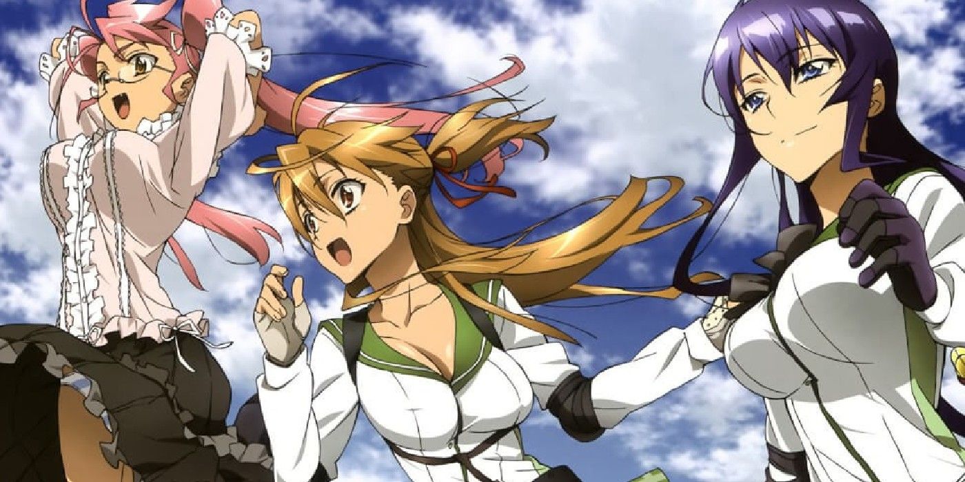 Saya, Rei, and Saeko celebrate in Highschool of the Dead