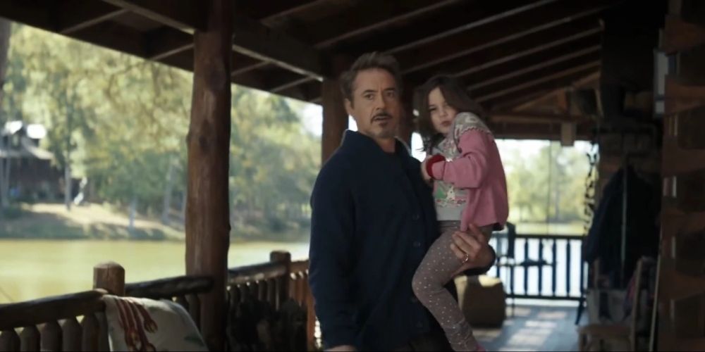 Tony Stark with Morgan Stark in Avengers: Endgame