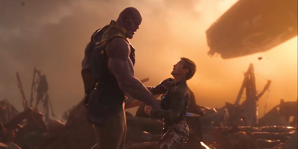 Tony Stark stabbed with his own blade by Thanos in Avengers: Infinity War