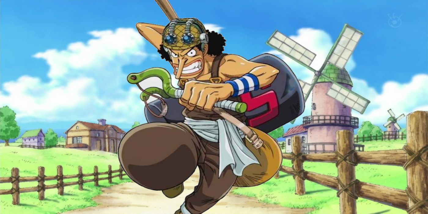 Usopp running with his slingshot in One Piece