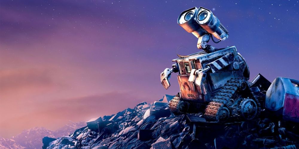 WALL-E staring up into space in WALL-E movie
