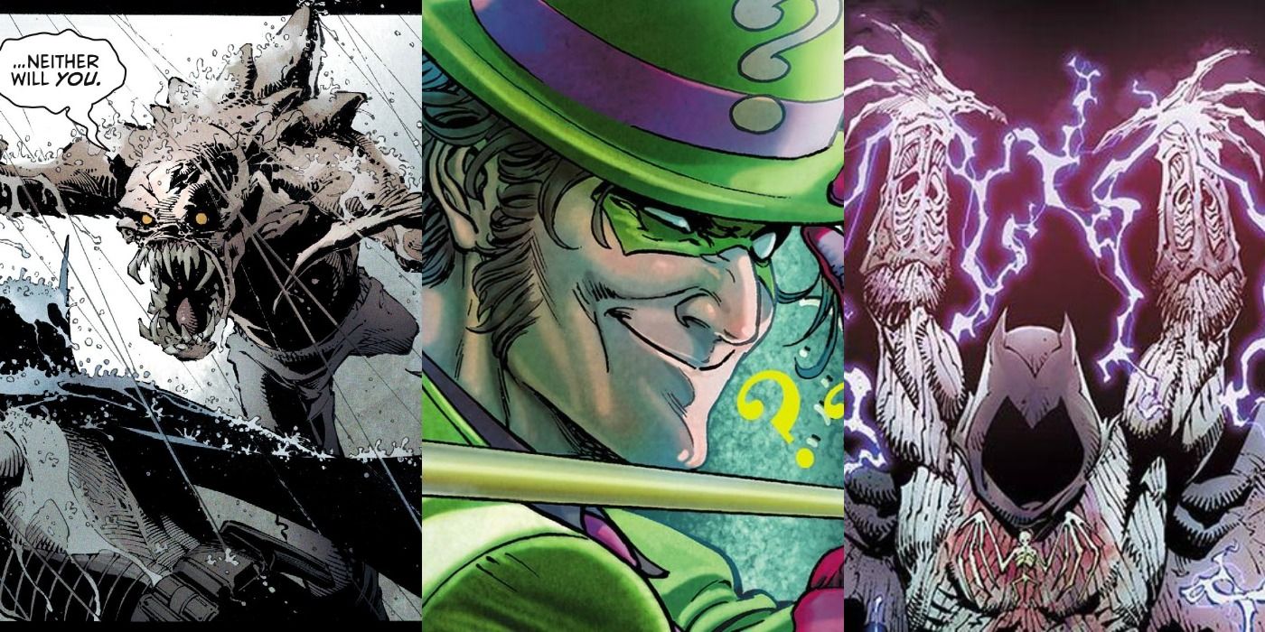 Worst Things Riddler Has Done To Gotham Doctor Death Attacking Batman, Riddler winking, Barbatos using his magic split featured