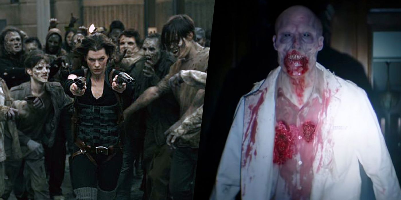 Zombies from Resident Evil split image