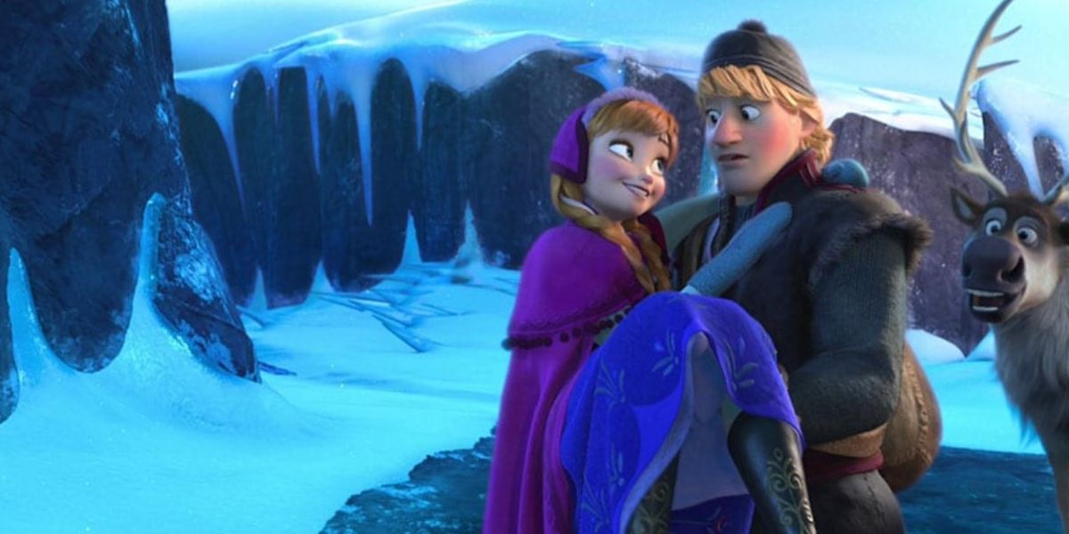 Kristoff catches Anna in Frozen