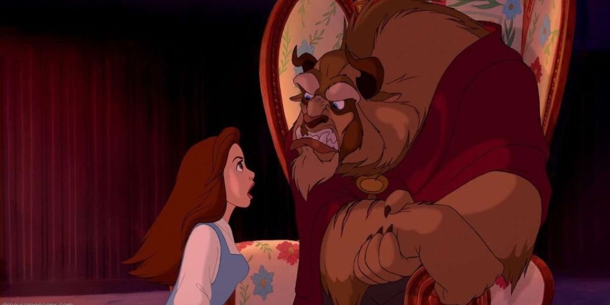 Belle and Beast arguing in Beauty and the Beast