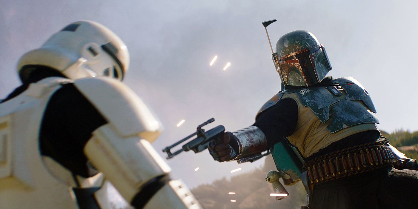 Boba Fett shoots a storm trooper in the Mandalorian