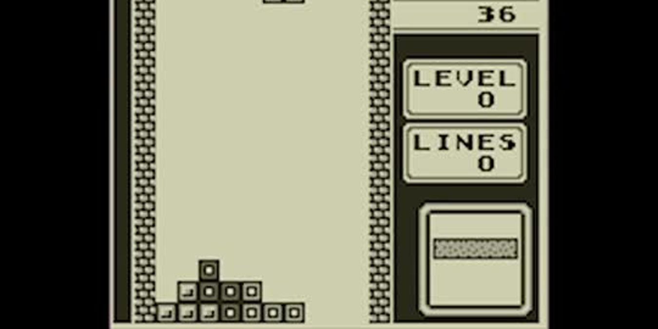 An image of actual gameplay from Tetris for the Game Boy