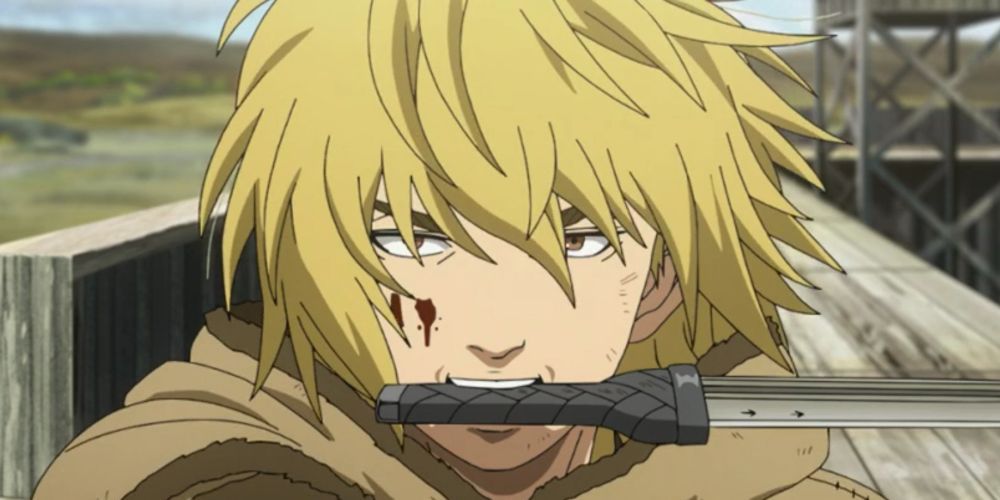 Thorfinn with knife in his mouth