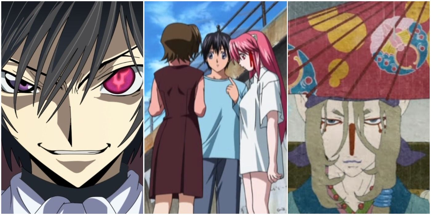 Lelouch (left); Lucy and friends (center); Medicine Seller (right)