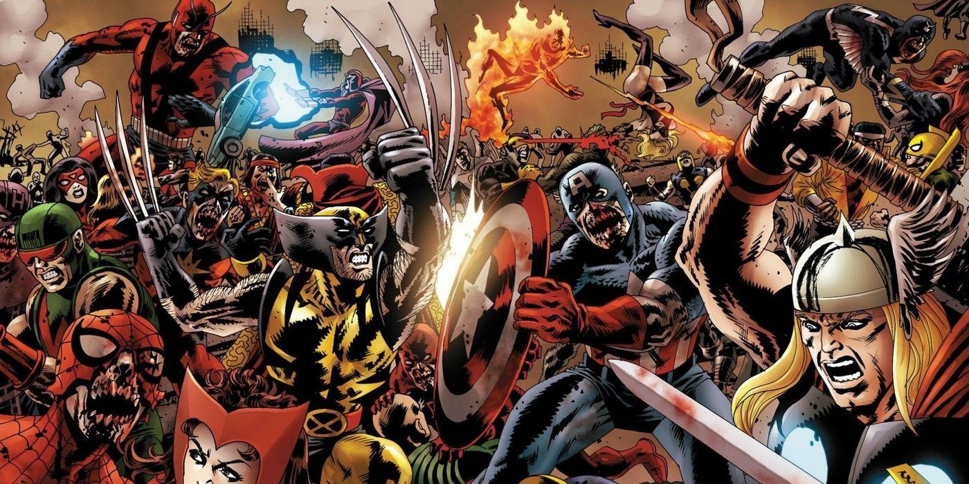 Marvel Zombies fighting uninfected heroes