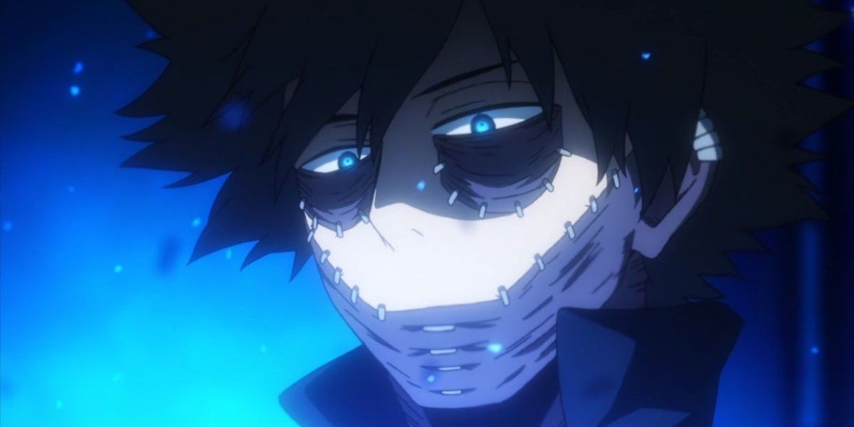 Dabi surrounded with his blue flames and giving a cold look