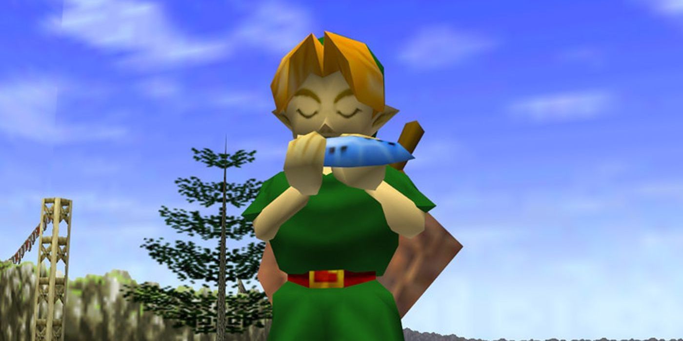 Link playing the ocarina in The Legend of Zelda: Ocarina of Time.