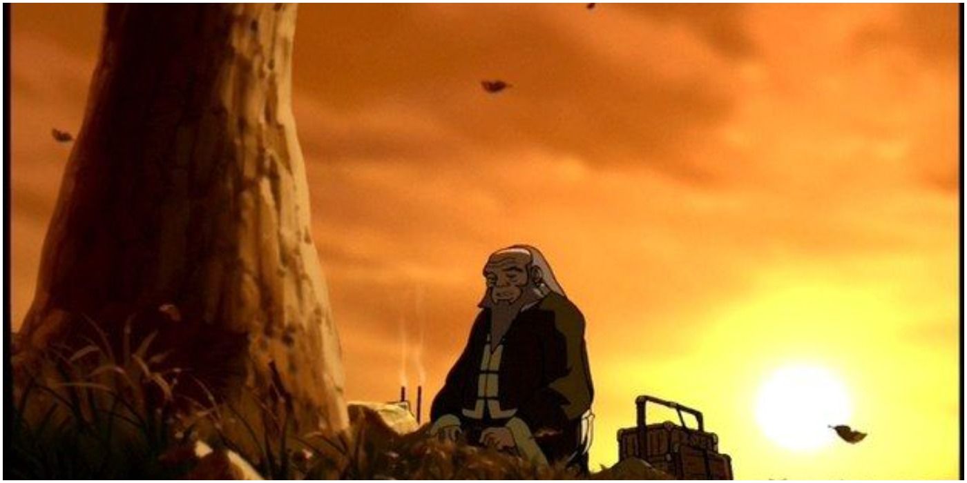 Iroh at his son's grave in Avatar: The Last Airbender.