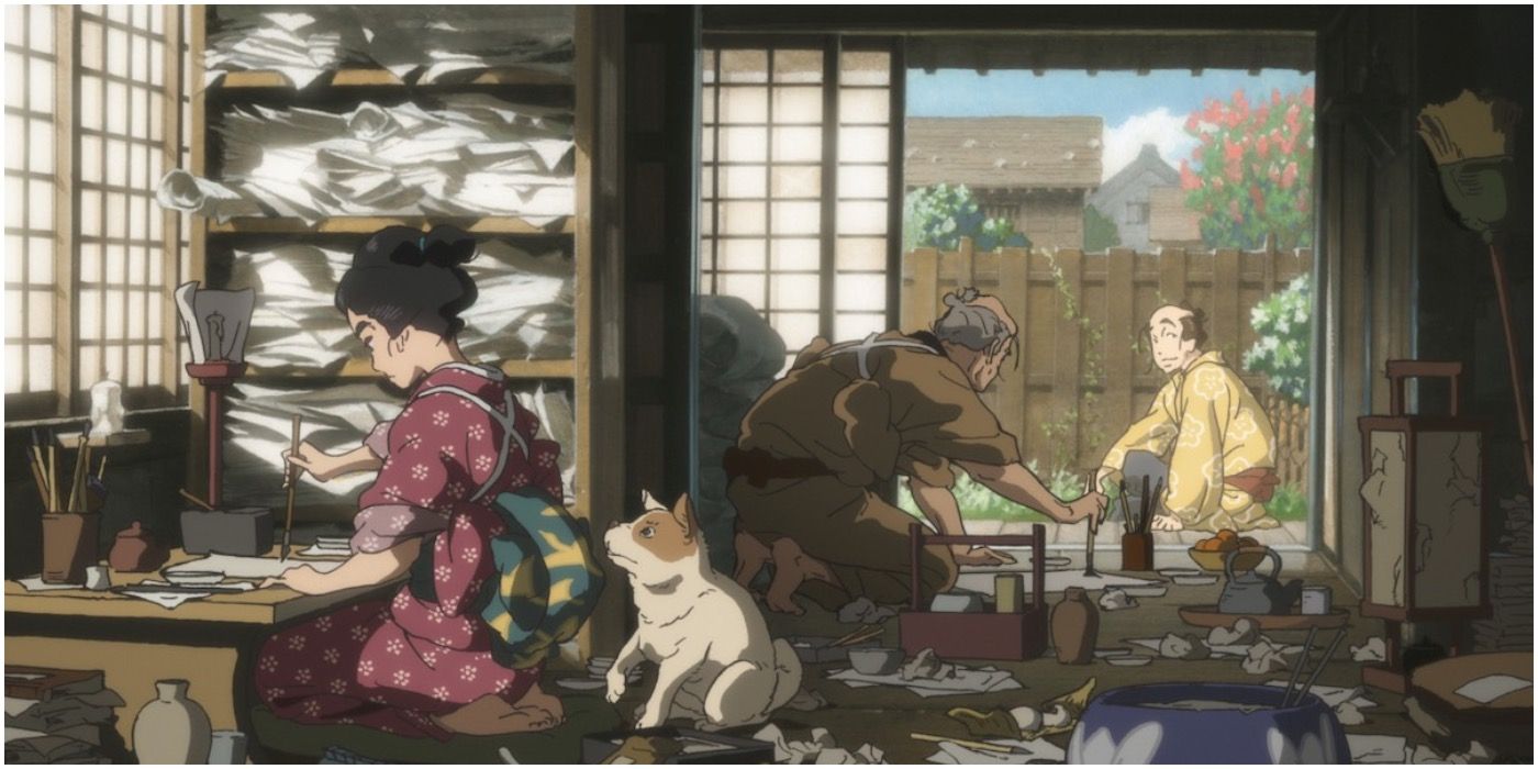 Toiling away at work in the seinen film, Miss Hokusai