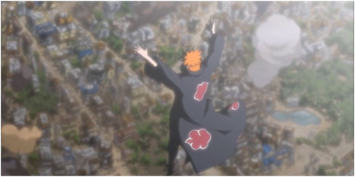 Pain destroys Konoha in Naruto.