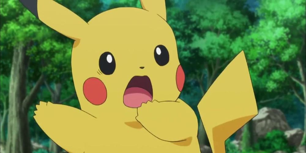 Pikachu looking scared in Pokémon.