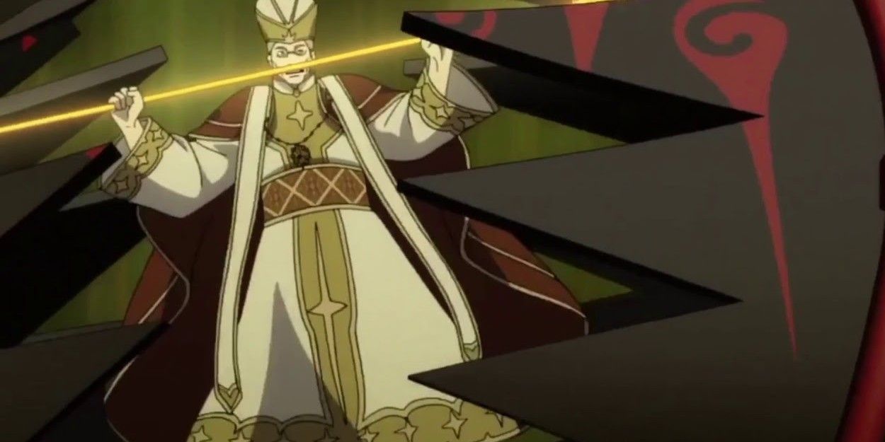 Naofumi defeats the head of the Church of the Three Heroes in the Rising of the Shield Hero