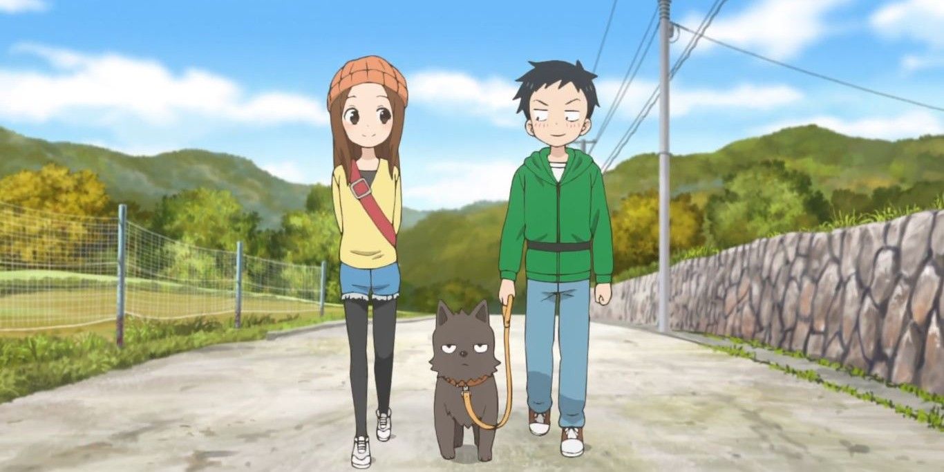 Teasing Master Takagi-san and Nishikata walk a dog
