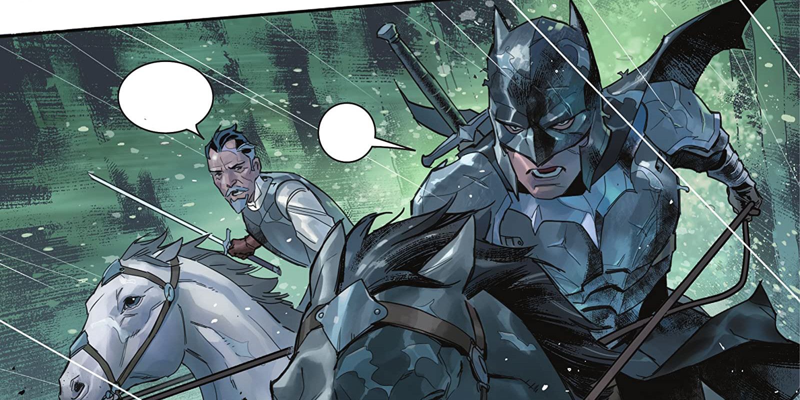 the bat-prince and alfred riding their horses in Dark Nights of Steel