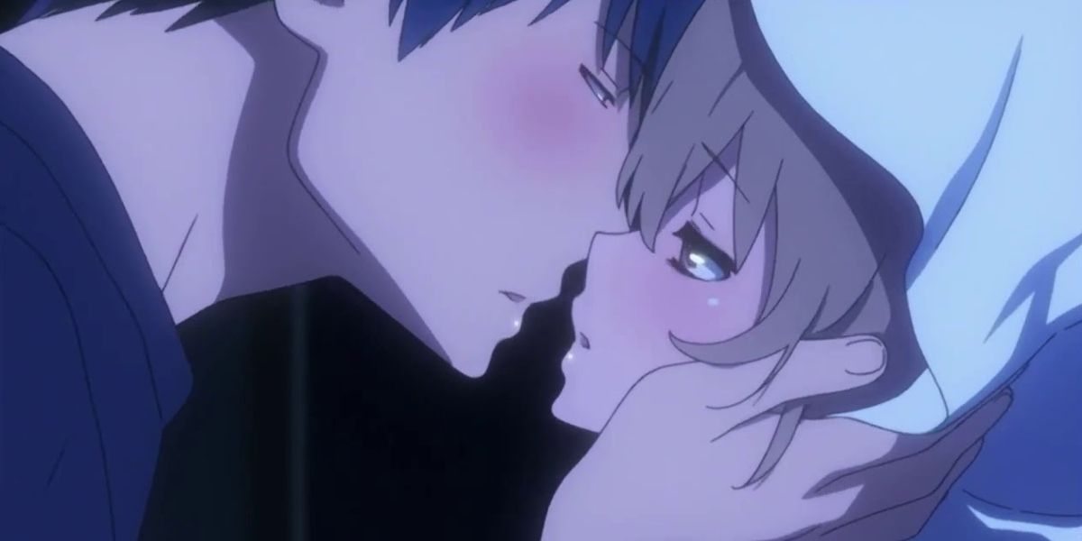 Anime girl and boy kissing | Wallpapers.ai