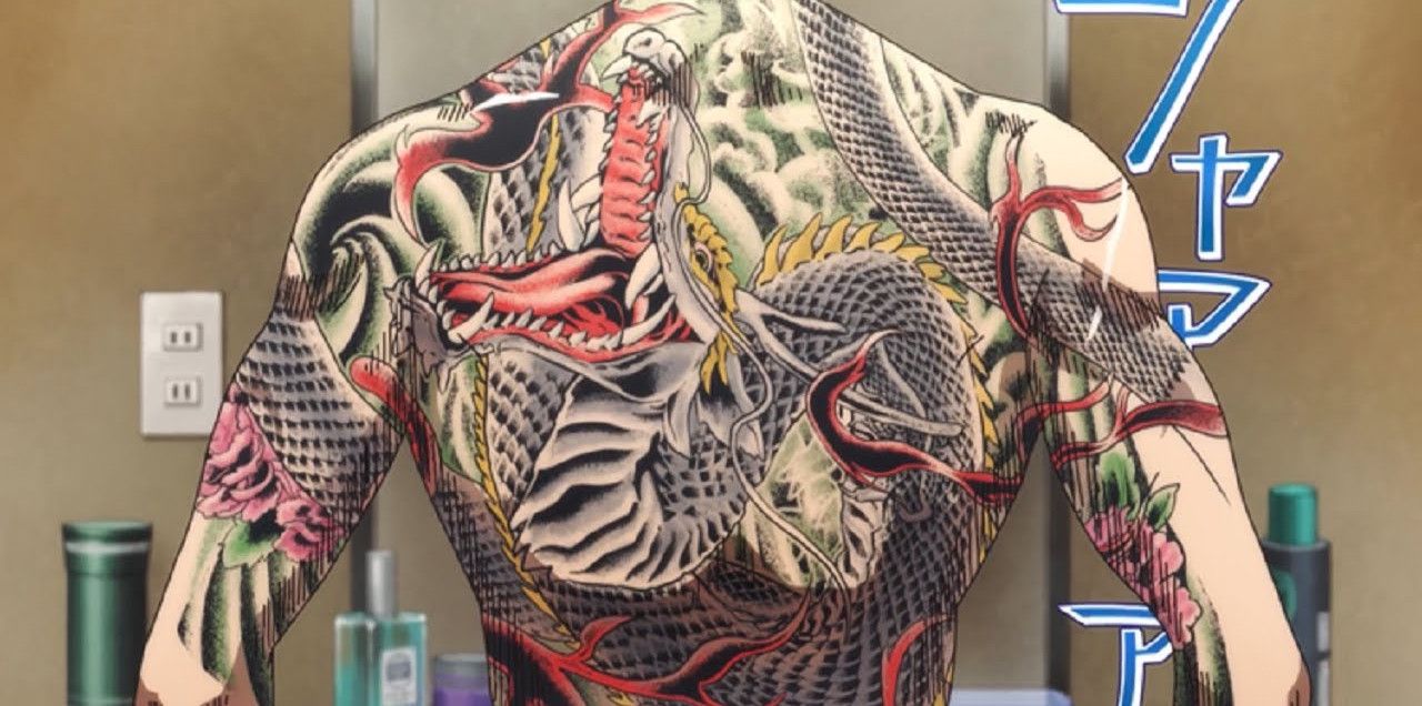 The Immortal Dragon's impressive tattoos on display.